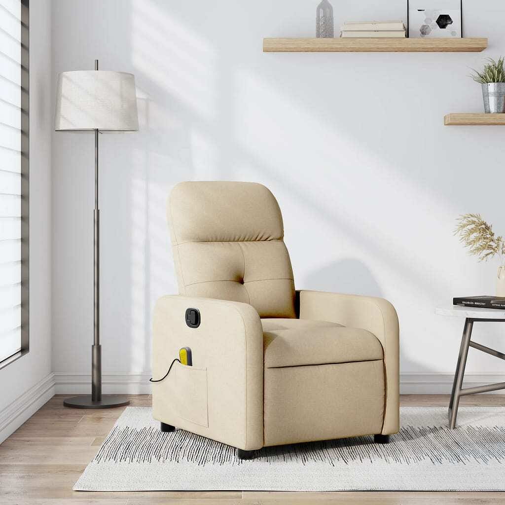 Massage recliner chair cream 100% polyester fabric, metal, plywood