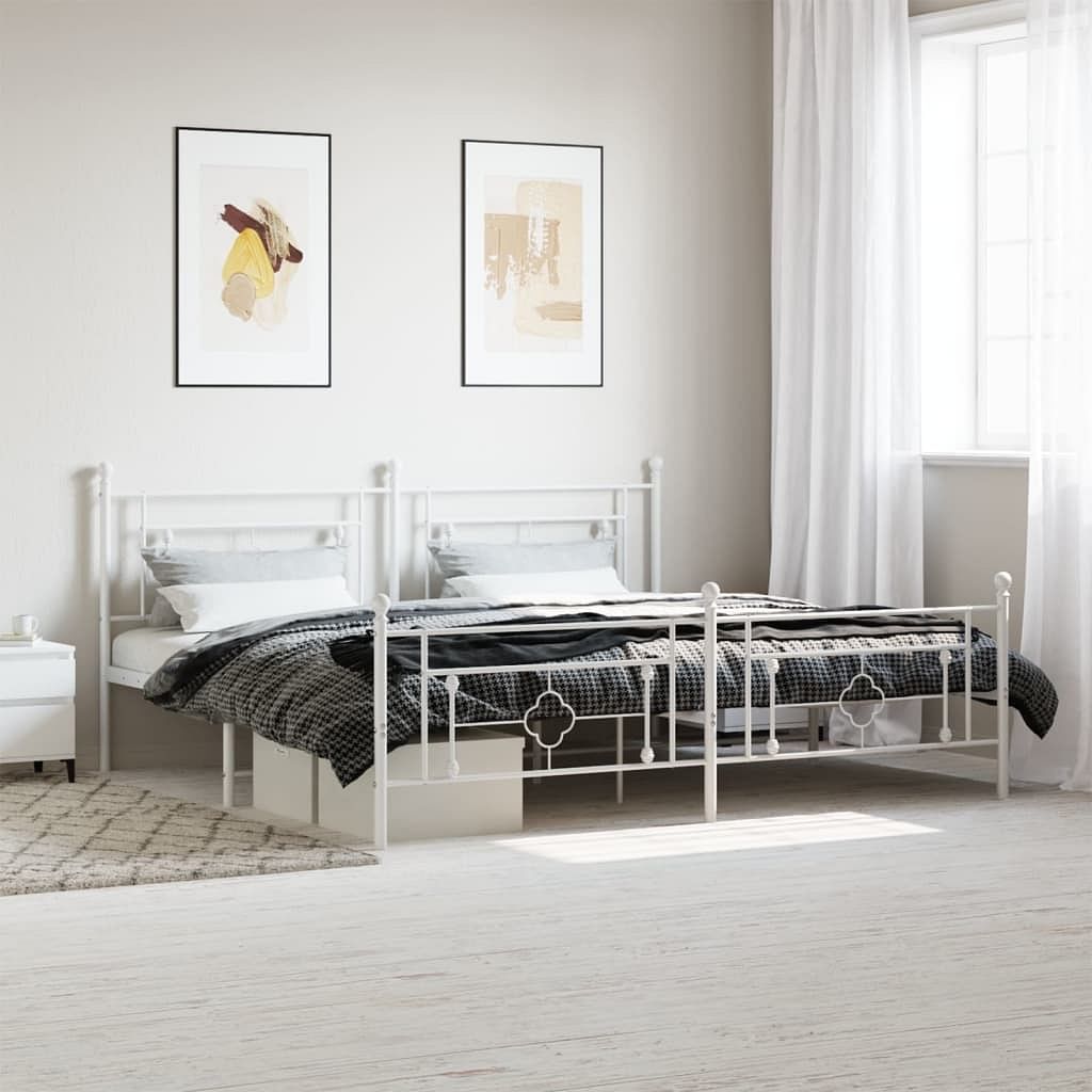 Bed frame white powder-coated steel full bed frame rectangular