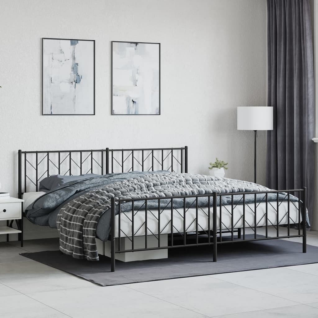 Bed frame black powder-coated steel double bed frame