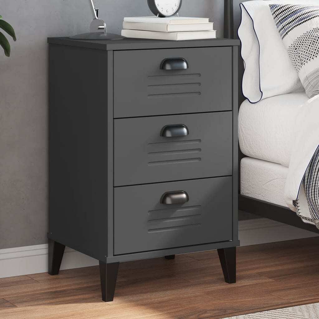 Bedside table anthracite grey engineered wood, plastic medium