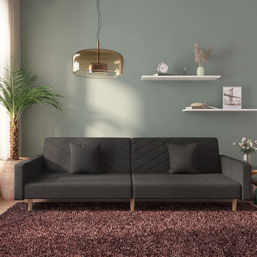 Sofa bed black fabric (100% polyester), wood, plastic 2-seater