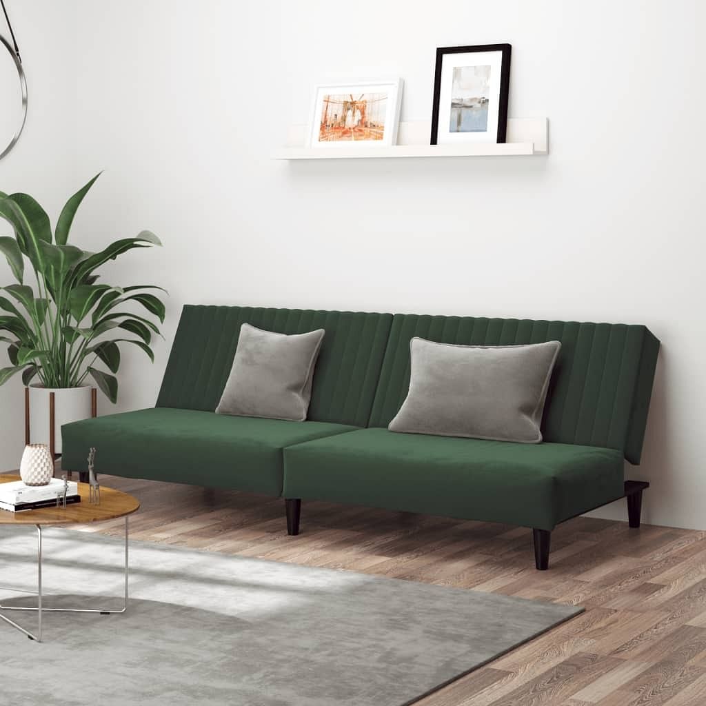 Sofa bed dark green velvet, foam, wood, plastic standard