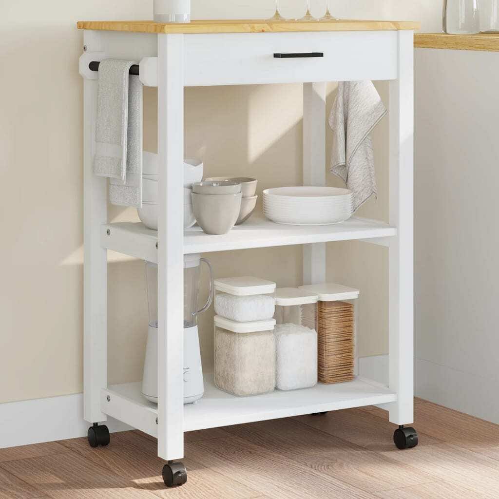 Kitchen trolley monza 23.6"x15.7"x35.4" solid wood pine