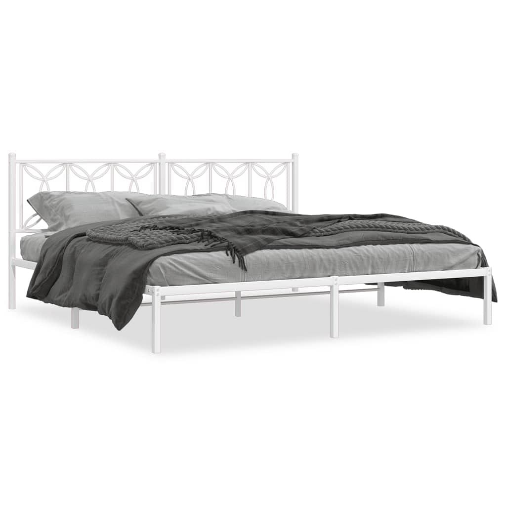 Bed frame white steel full bed bed frame rectangular modern