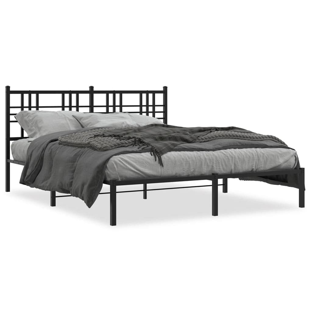 Bed frame black powder-coated steel king modern bed frame