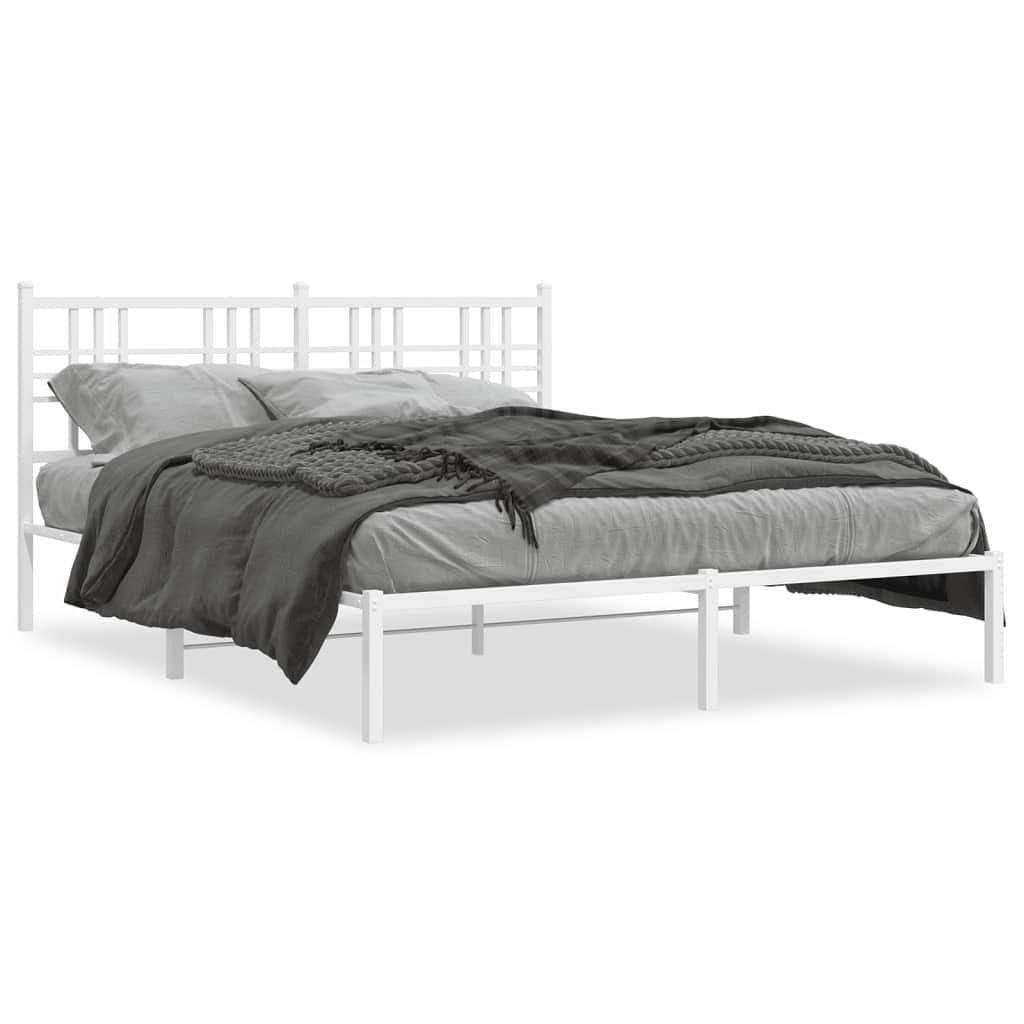 Bed frame white powder-coated steel 59 x 79 in king size