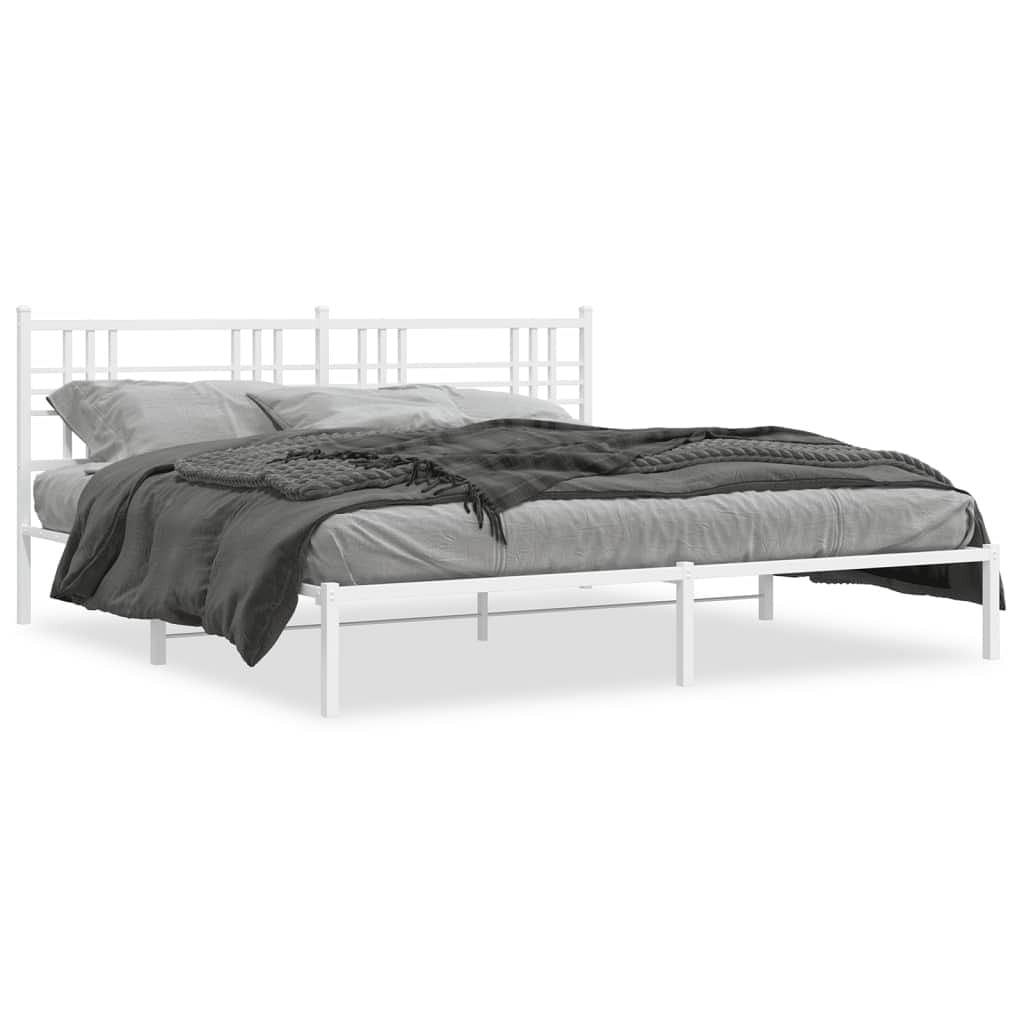 Bed frame white powder-coated steel double modern bed frame