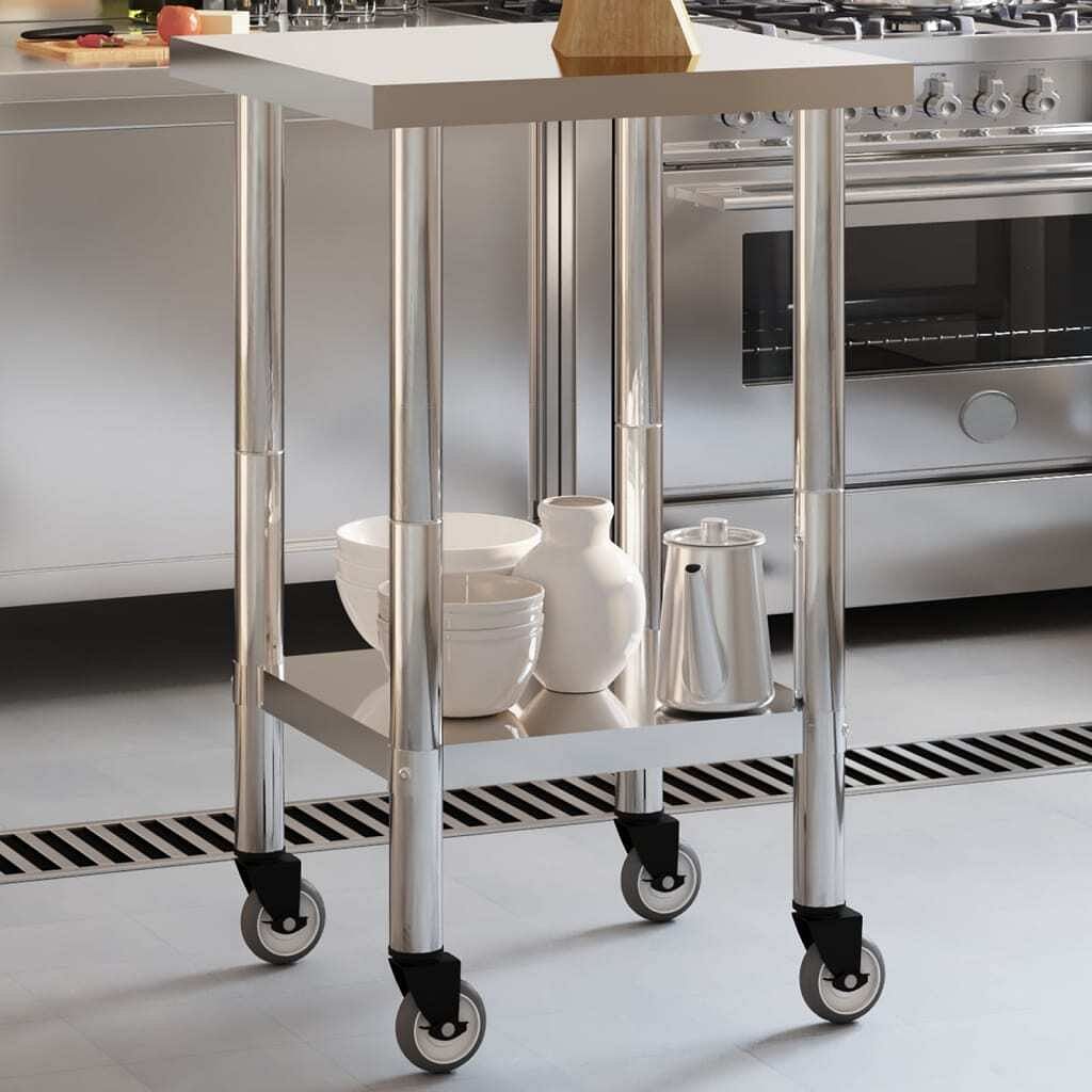 Kitchen work table with wheels 21.7"x21.7"x33.5" stainless steel