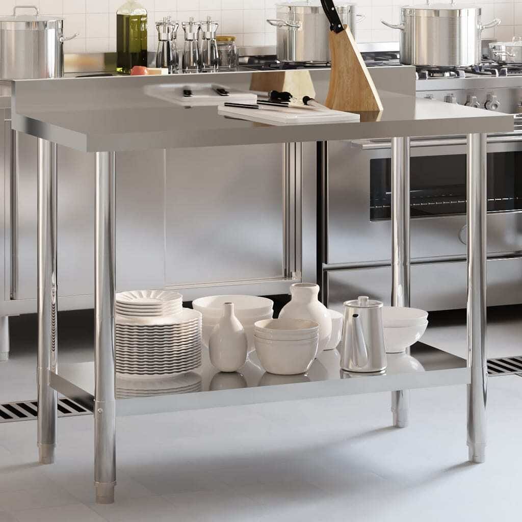 Kitchen work table with backsplash 43.3"x21.7"x36.6" stainless steel