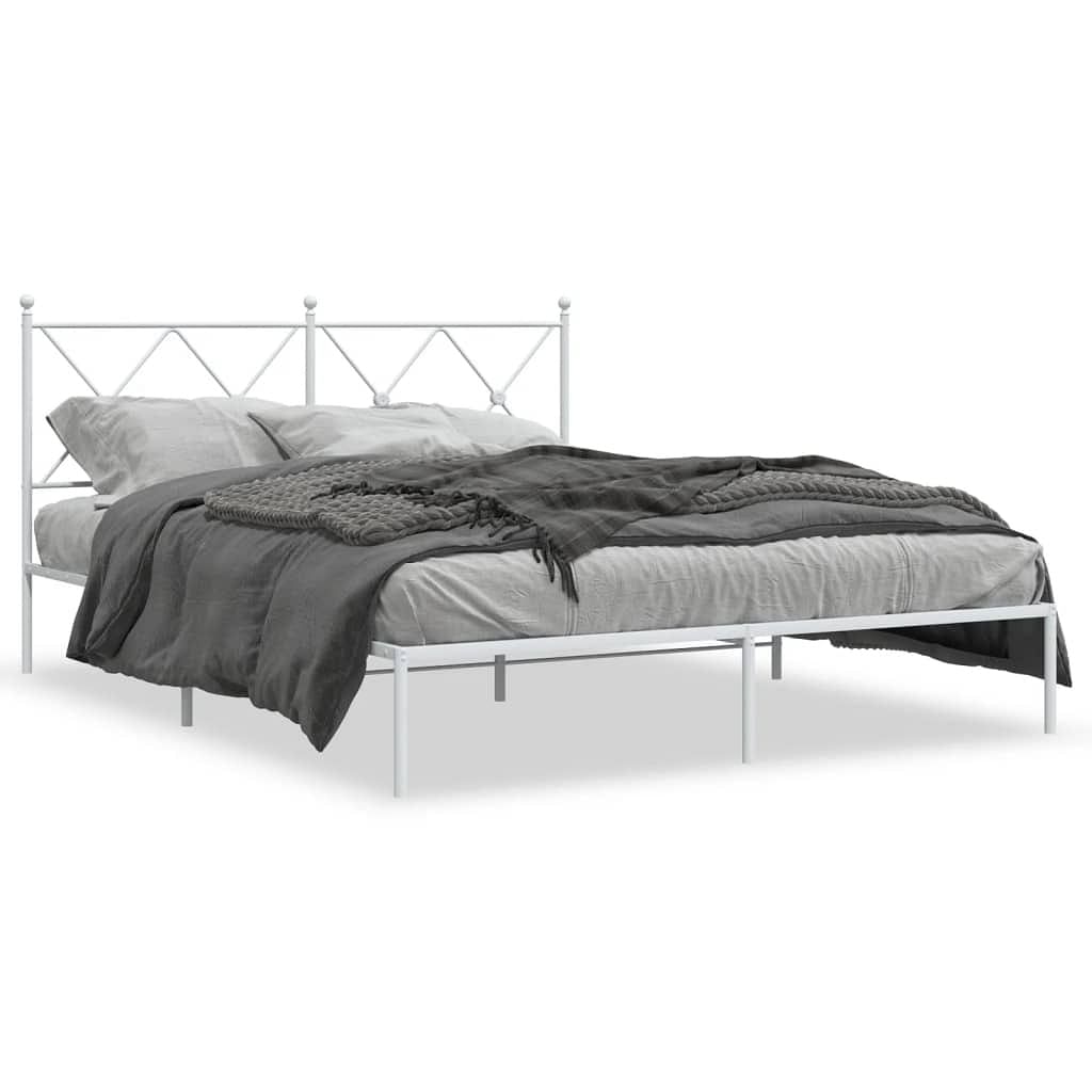 Bed frame white powder-coated steel king size modern bed frame