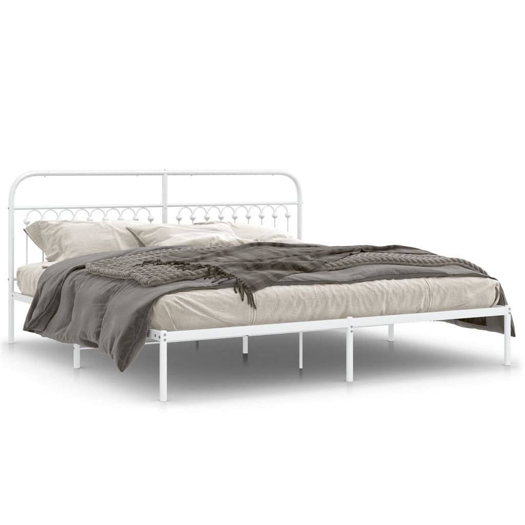 Bed frame white steel full bed frame rectangular traditional