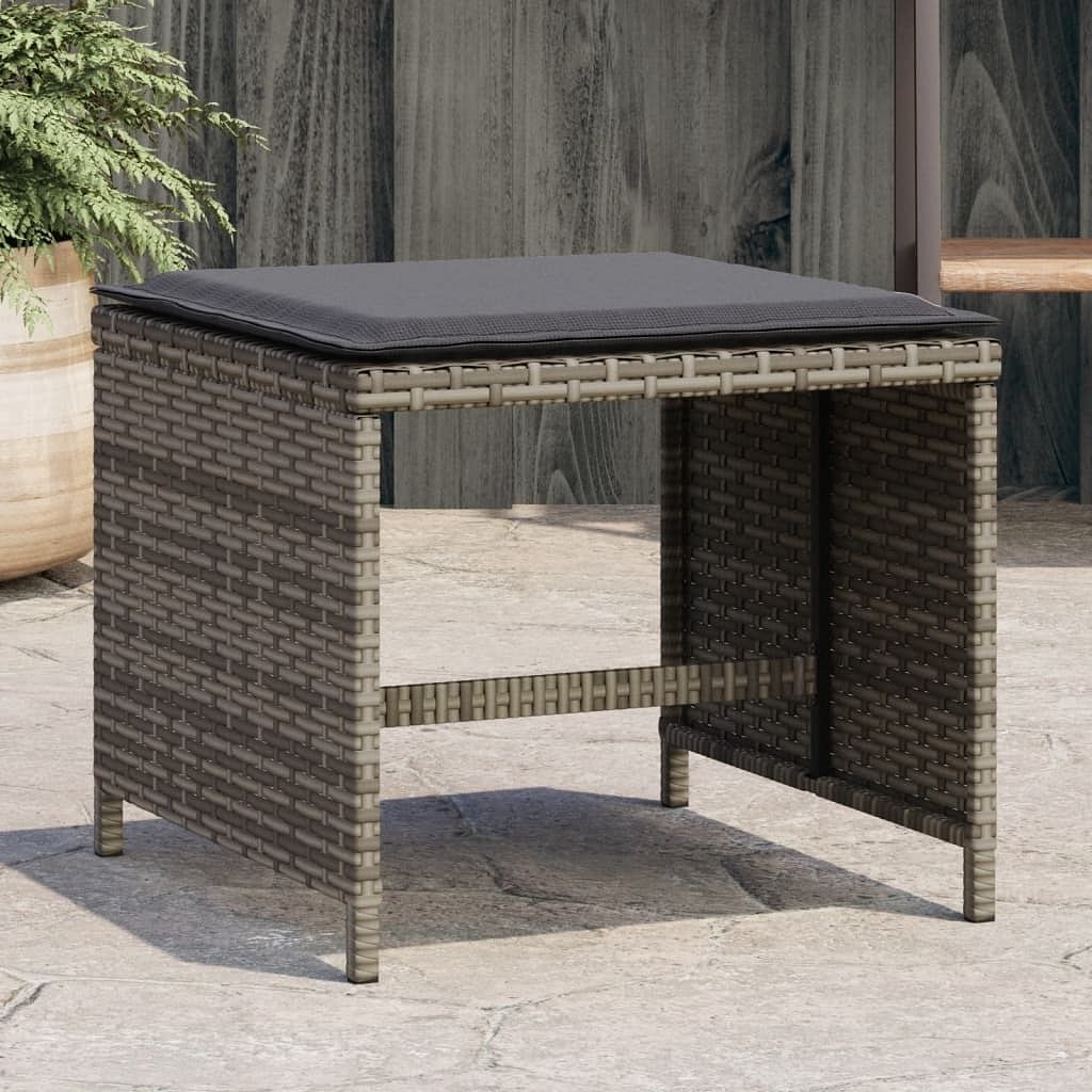 Patio stool gray pe rattan, powder-coated steel, foam, polyester
