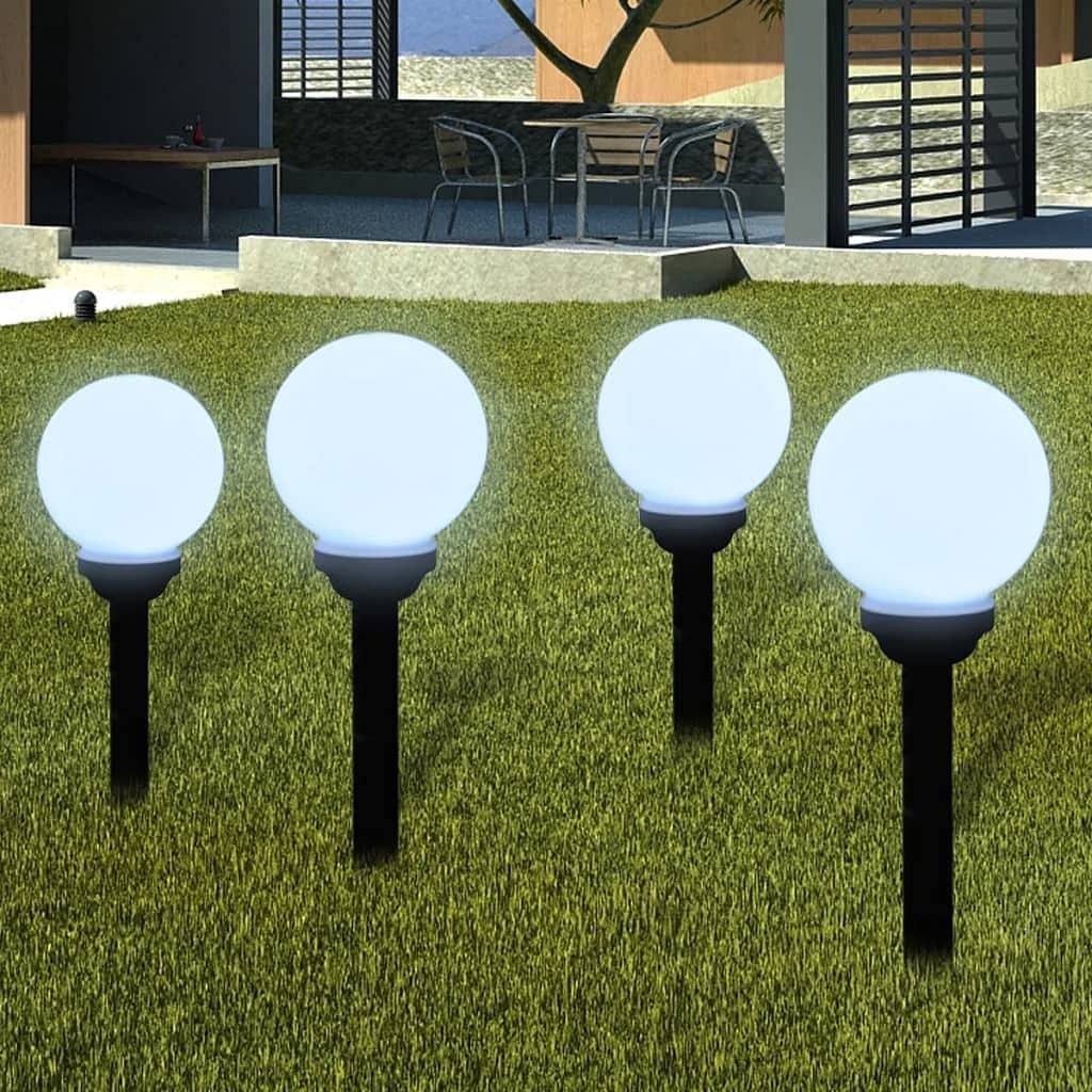 Garden light set of 4 white glossy ball, black tube