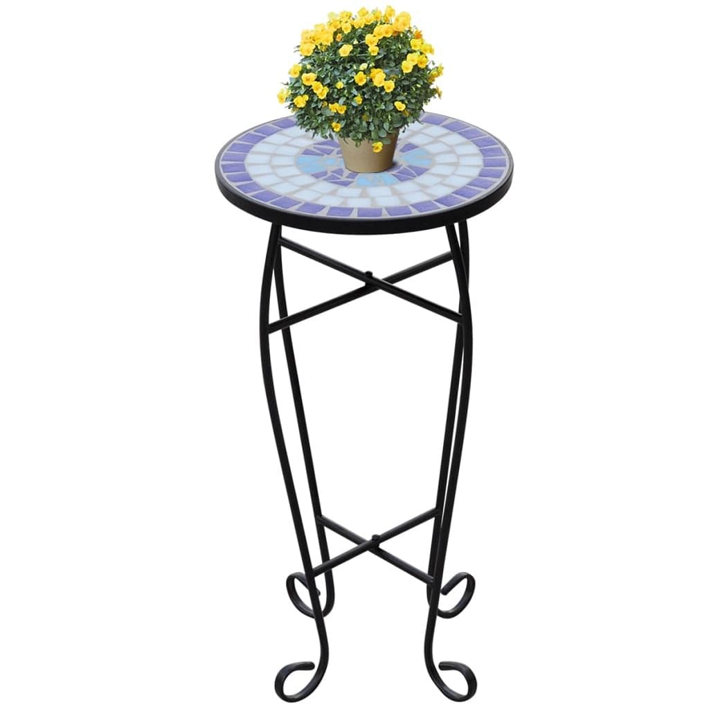 Plant stand blue and white iron and ceramic small