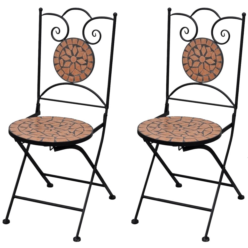 Garden chair set of 2 terracotta powder-coated steel, ceramic
