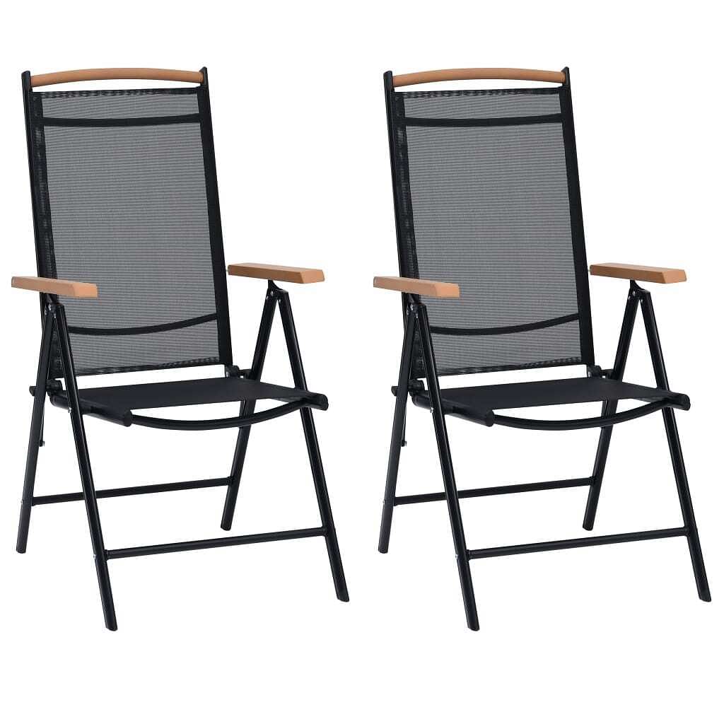 Garden chair set of 2 black powder-coated aluminum, textilene