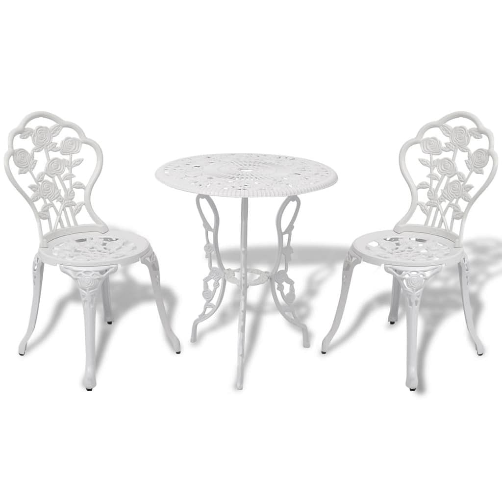 Bistro table and chair white cast aluminum medium fancy design