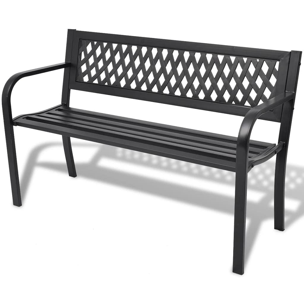 Garden bench black steel frame 2-seater durable garden bench