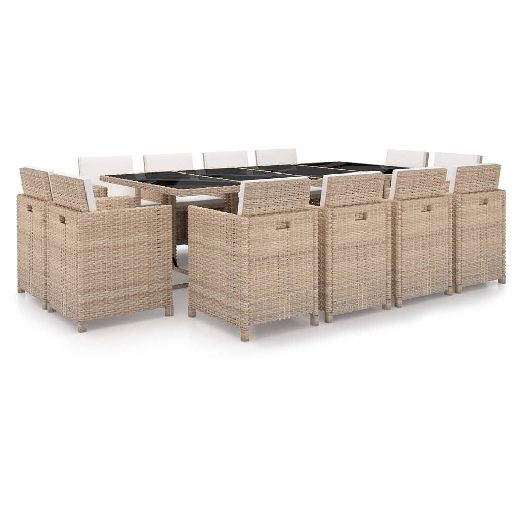 Outdoor dining set beige pe rattan large removable covers