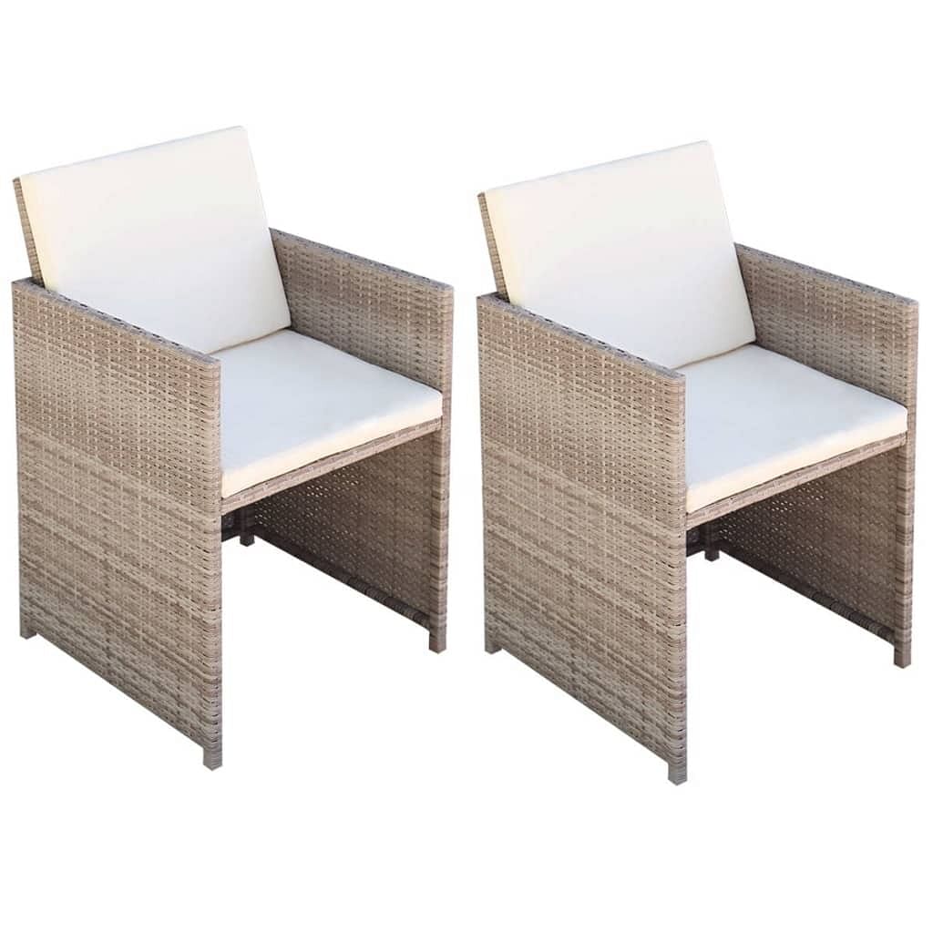 Outdoor dining chair set of 2 beige poly rattan, steel, polyester
