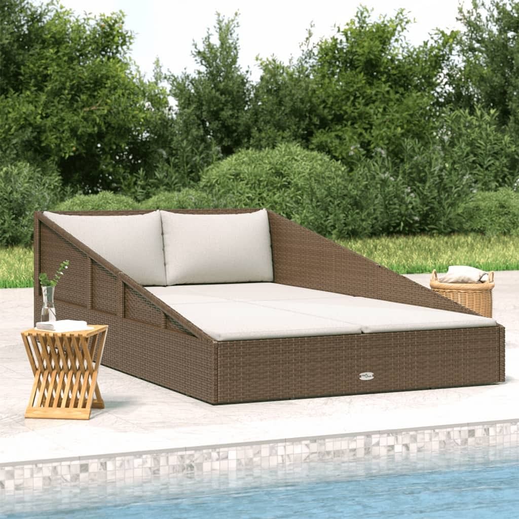 Daybed brown, cream white pe rattan, polyester, steel