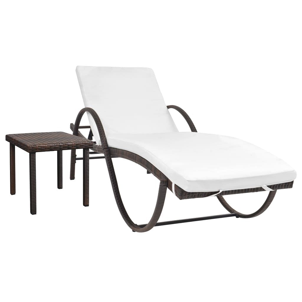 Sun lounger set of 3 brown pe rattan standard sun lounger