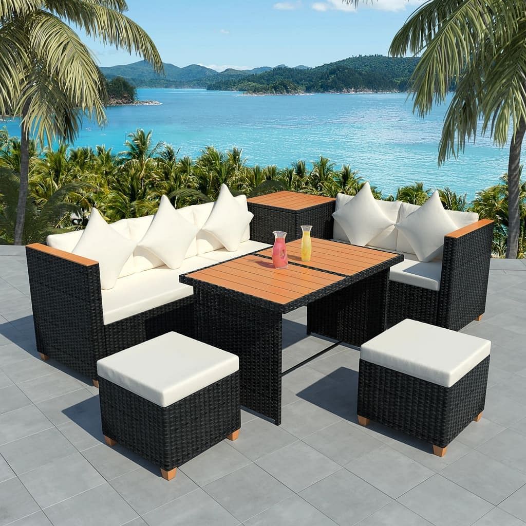 Outdoor dining set black with cream white cushions