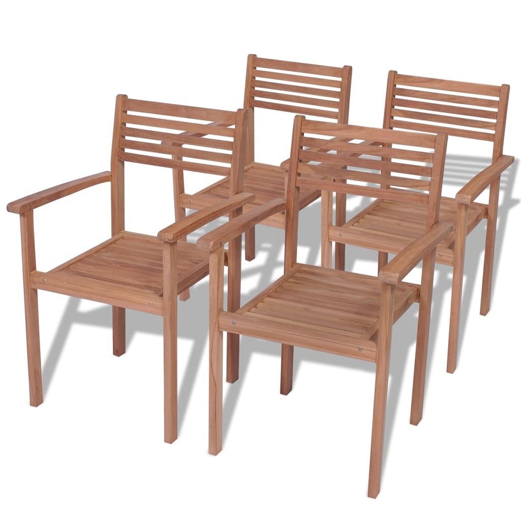 Stackable chair set of 4 warm teak smooth teak hardwood standard