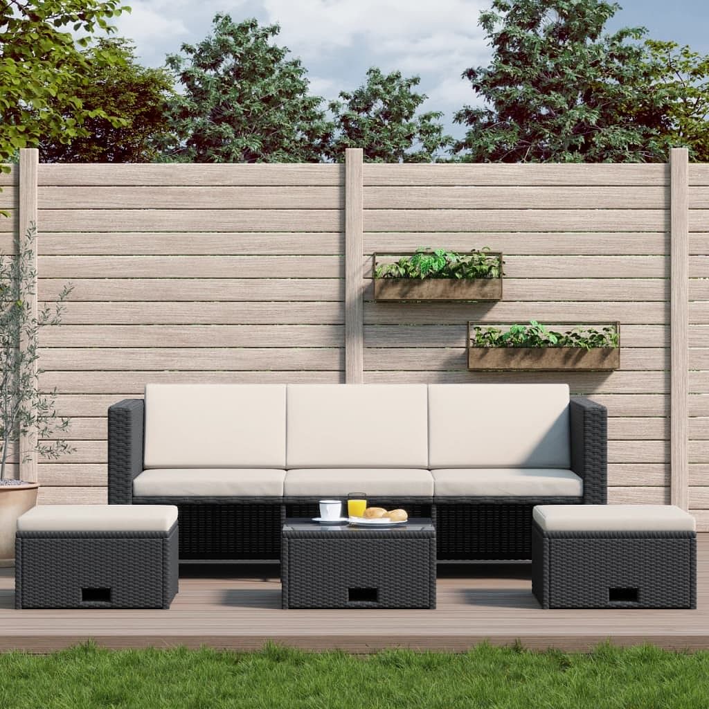 Outdoor sofa black pe rattan 3-seater removable covers