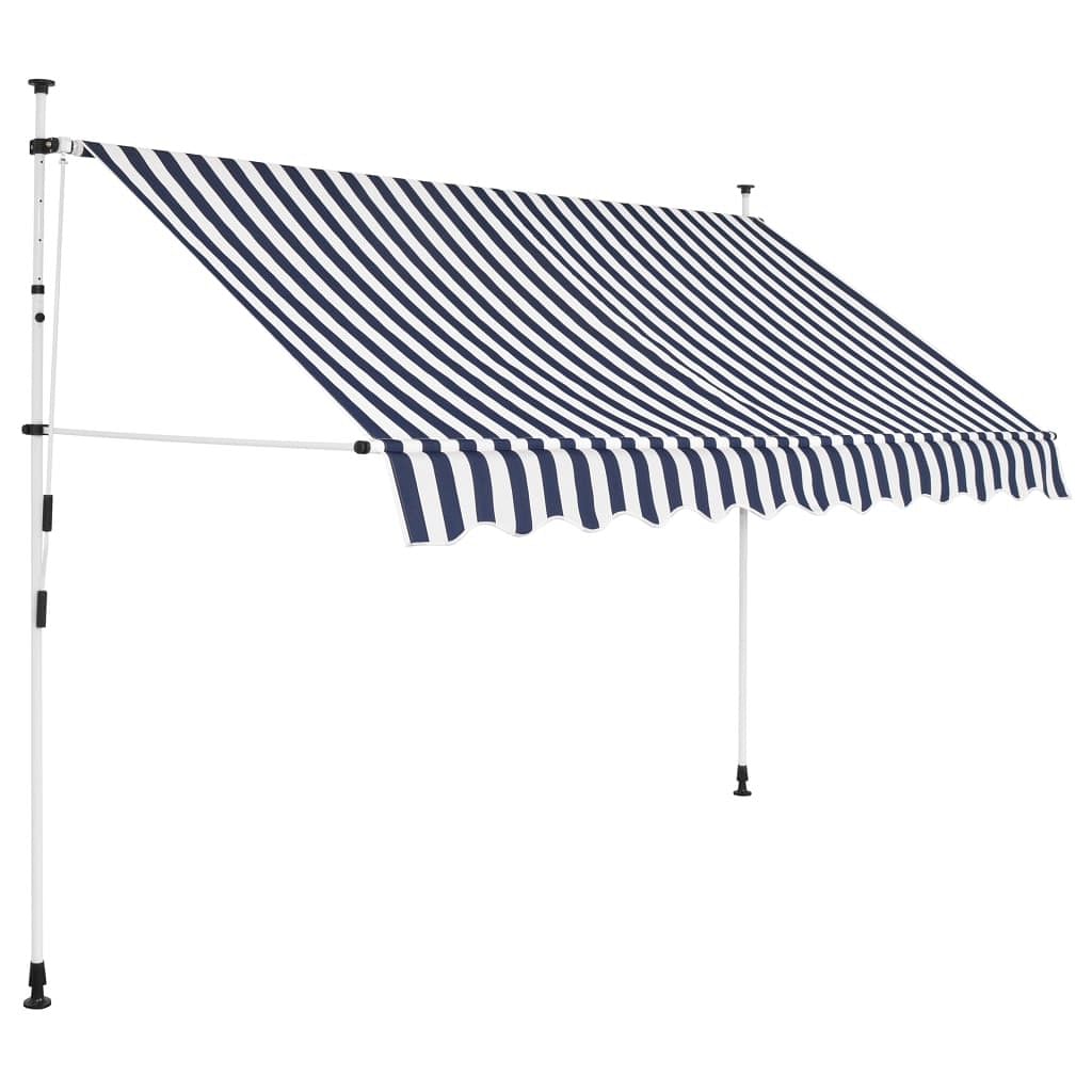 Retractable awning blue and white stripes polyester with pu coating