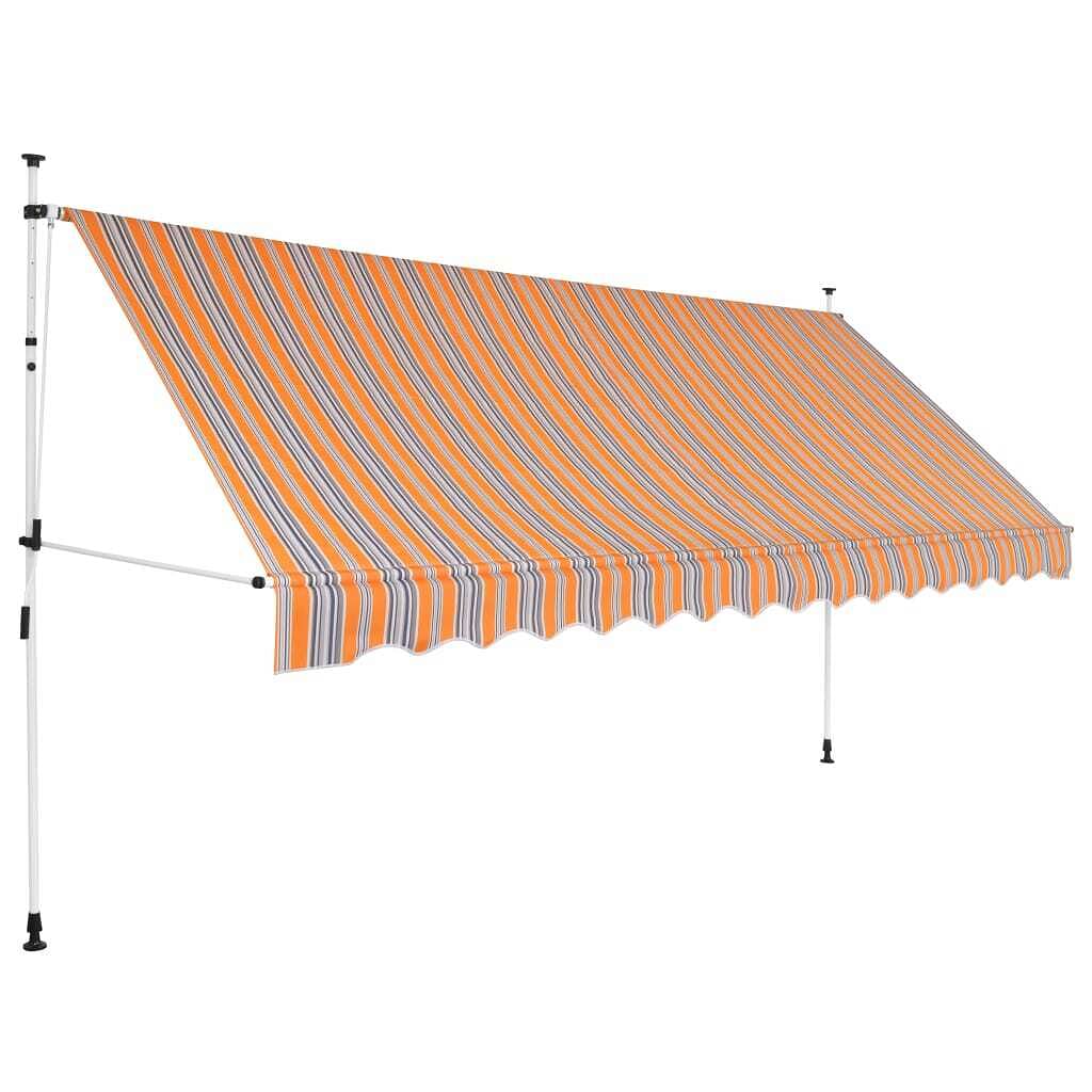 Retractable awning yellow and blue stripes