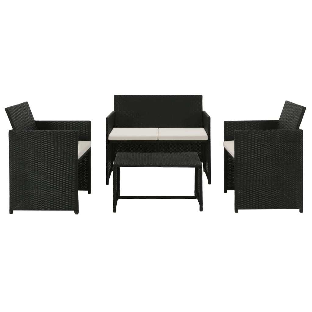 Sofa set black pe rattan, powder-coated steel, polyester medium