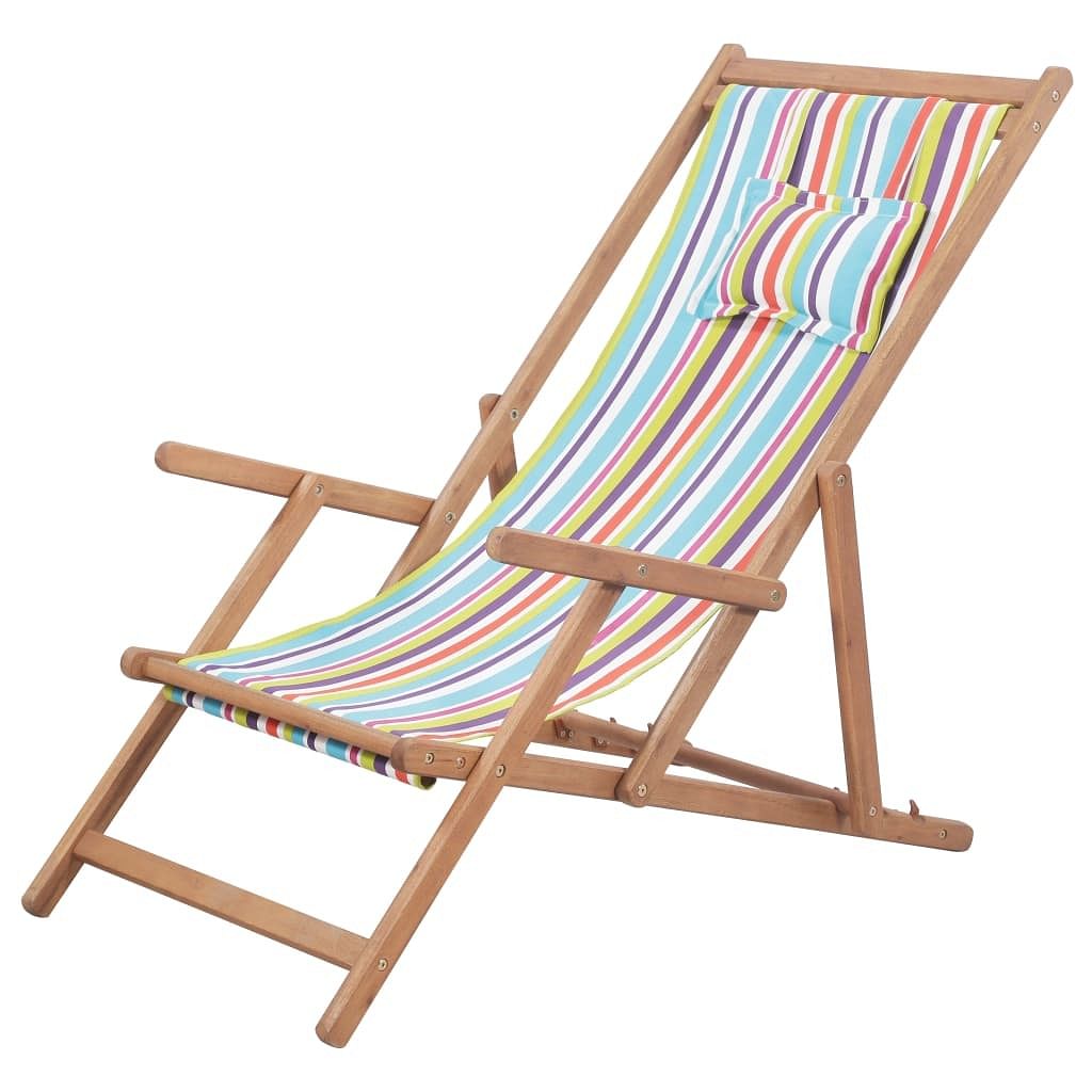 Beach chair multicolor eucalyptus wood and polyester fabric