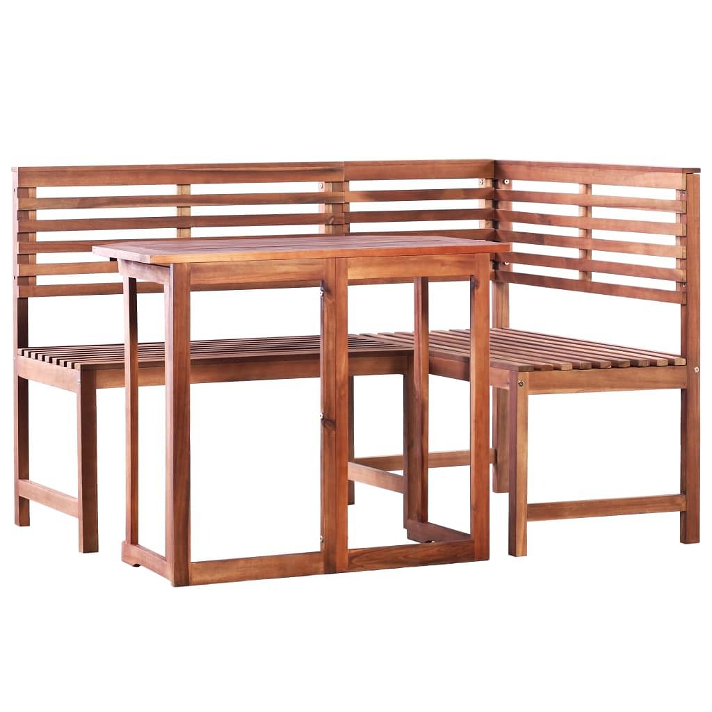 Table and bench set brown solid acacia wood medium foldable