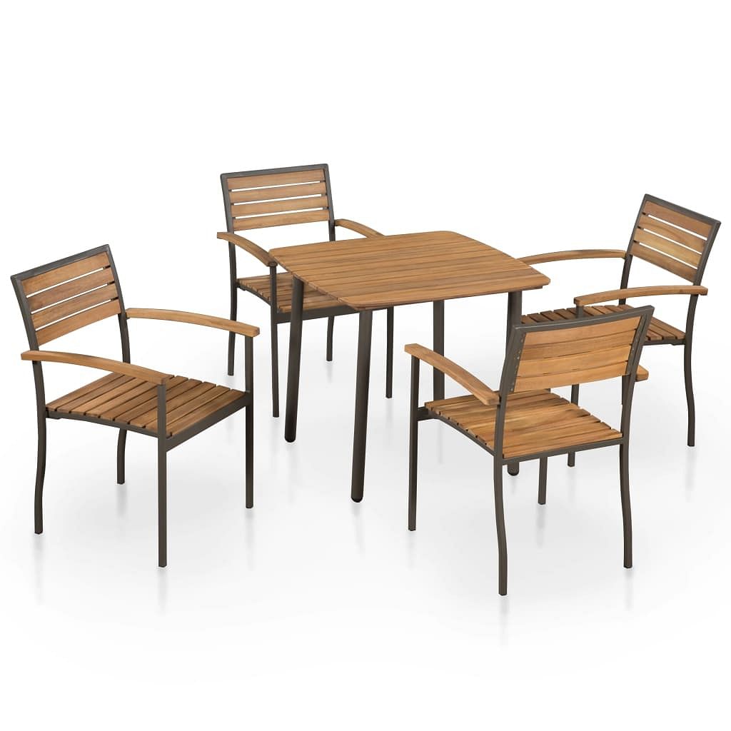 Garden table and chair natural wood and dark grey