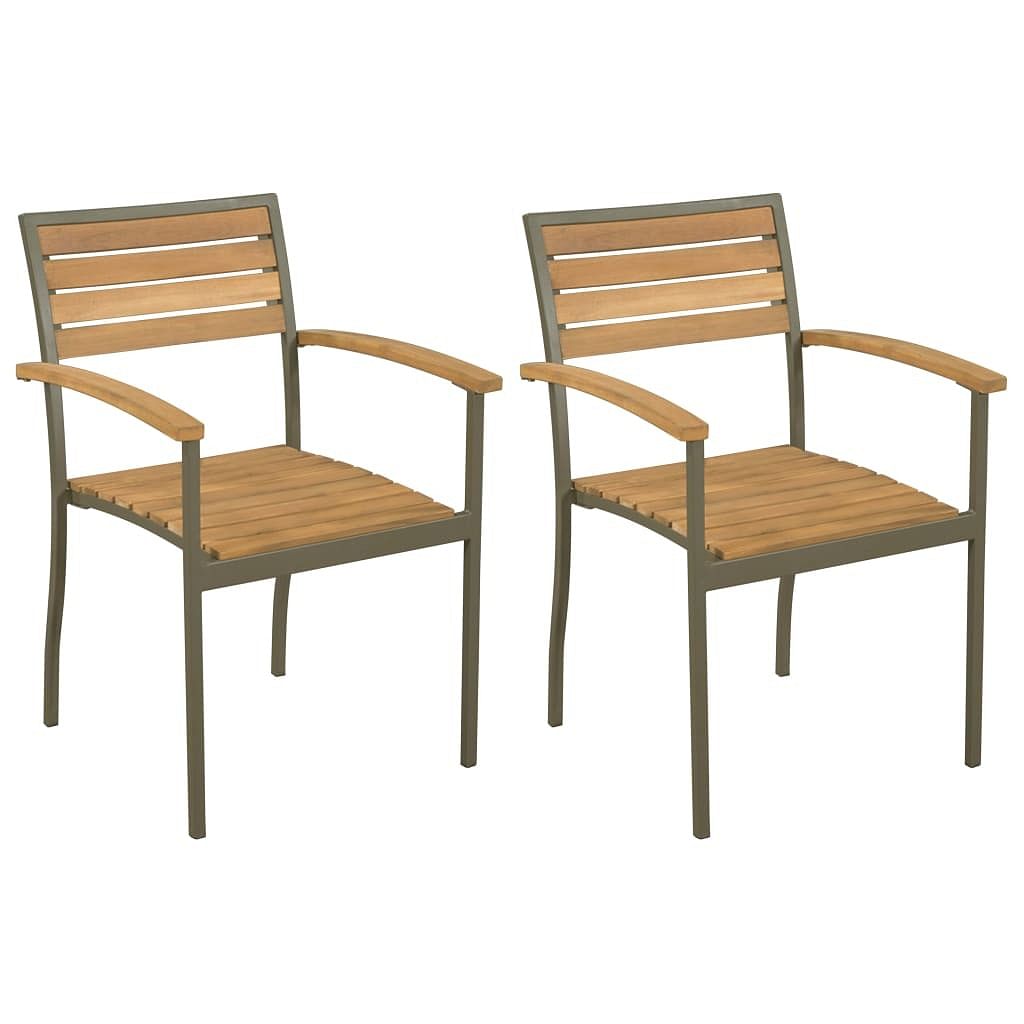 Outdoor chair set of 2 natural wood and black solid acacia wood