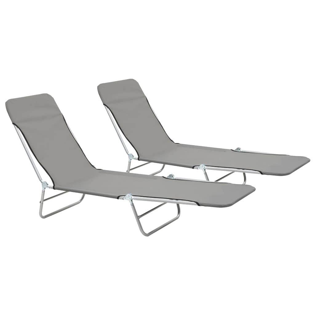 Sunlounger set of 2 grey powder-coated steel