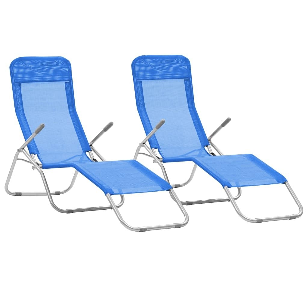 Sun lounger set of 2 blue powder-coated steel, textilene standard