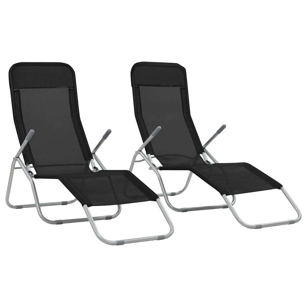 Sunlounger set of 2 black textilene fabric, powder-coated steel