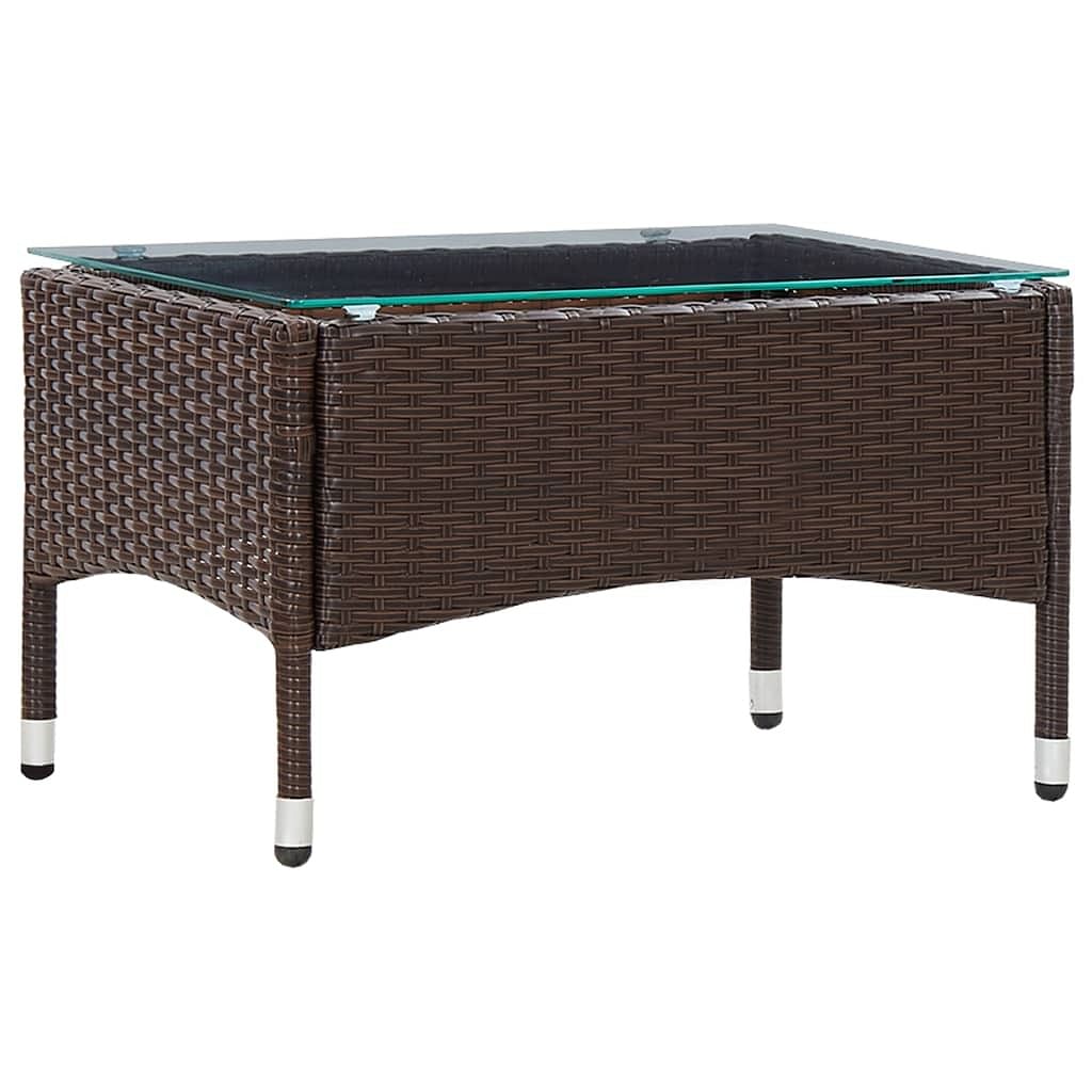 Outdoor table brown pe rattan, glass 23.6x15.7x14.2 in durable