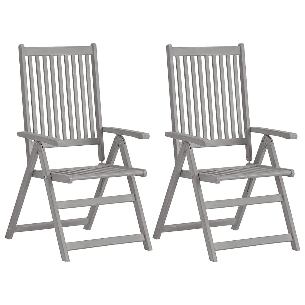 Garden chair set of 2 grey solid acacia wood standard foldable