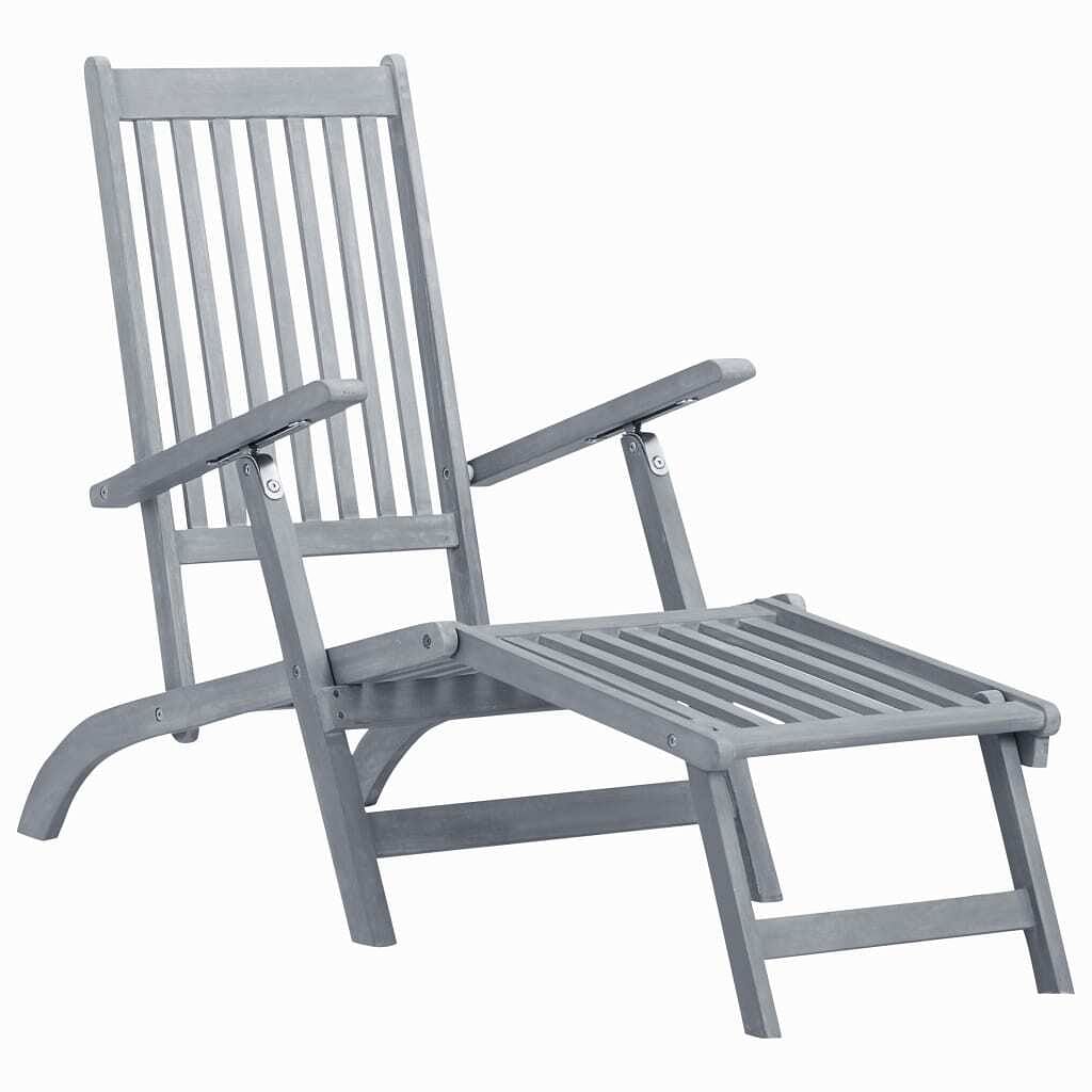 Sun lounger grey wash acacia hardwood full-length foldable