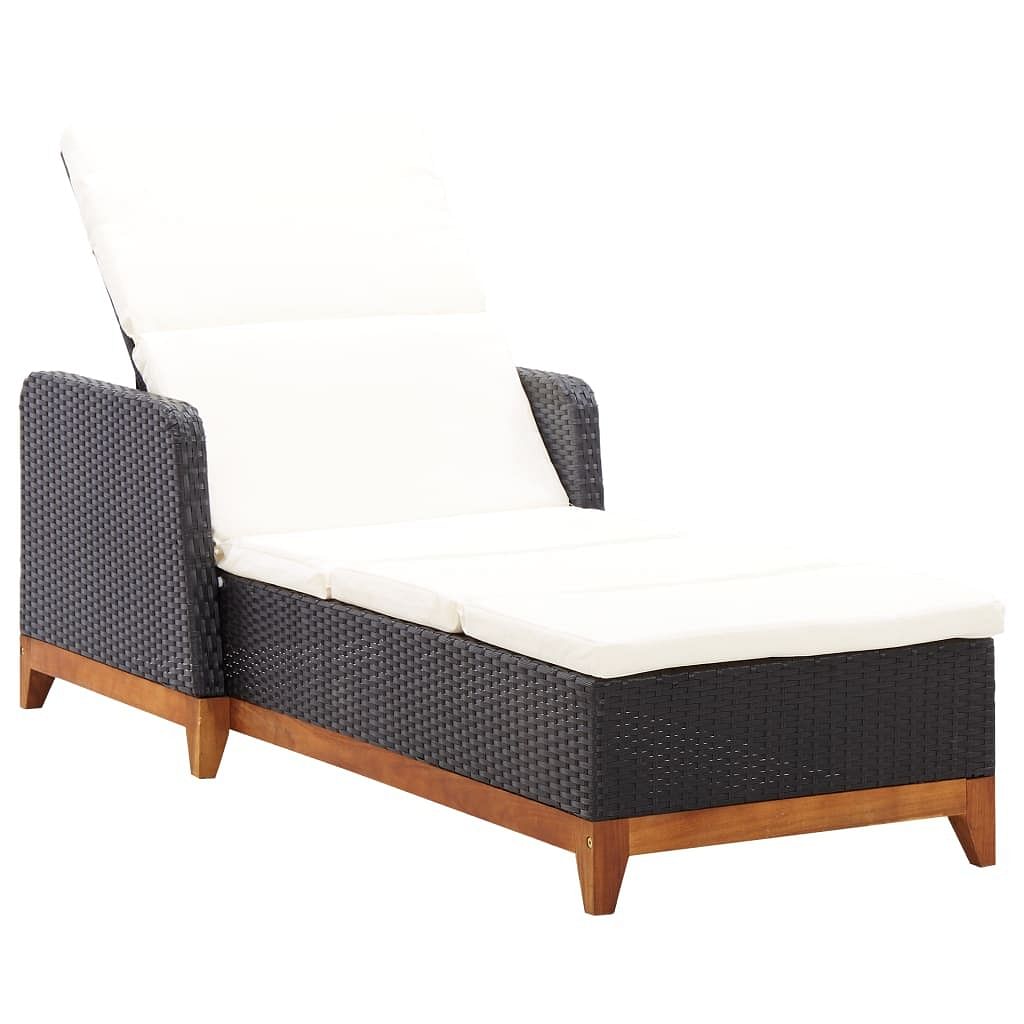 Sun lounger black poly rattan large adjustable armrests