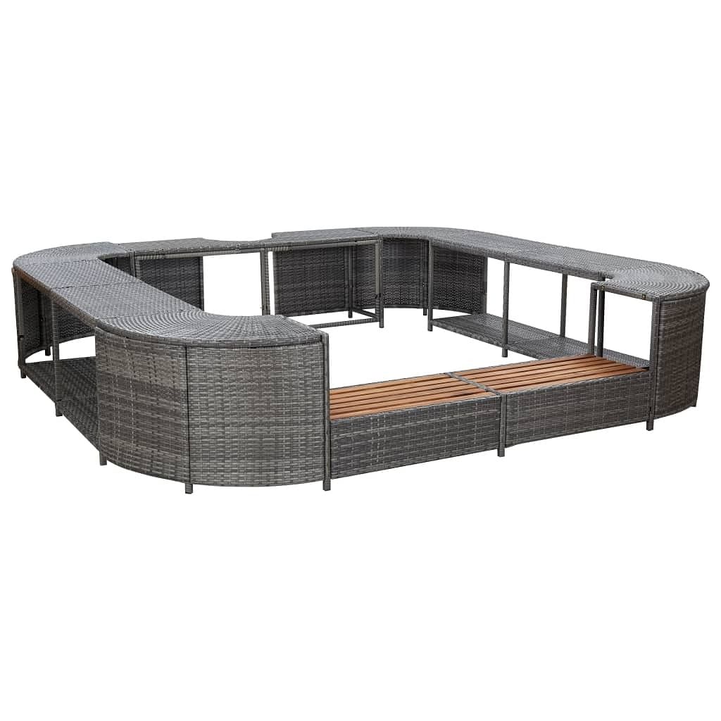 Spa surround grey pe rattan, powder-coated steel, solid acacia wood