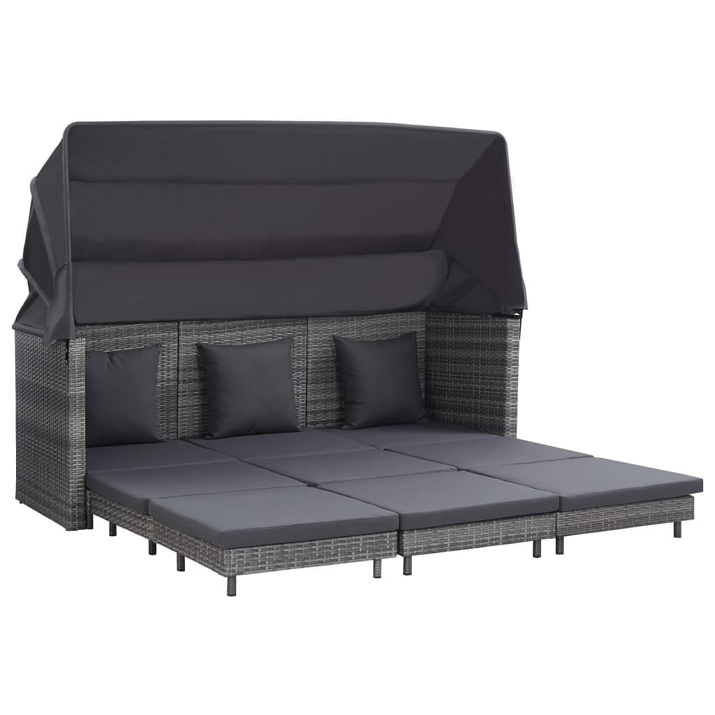 Extendable 3-seater sofa bed with roof poly rattan gray