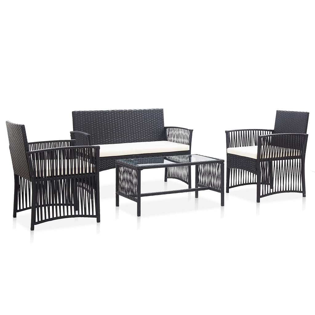 Garden lounge set black poly rattan medium removable covers