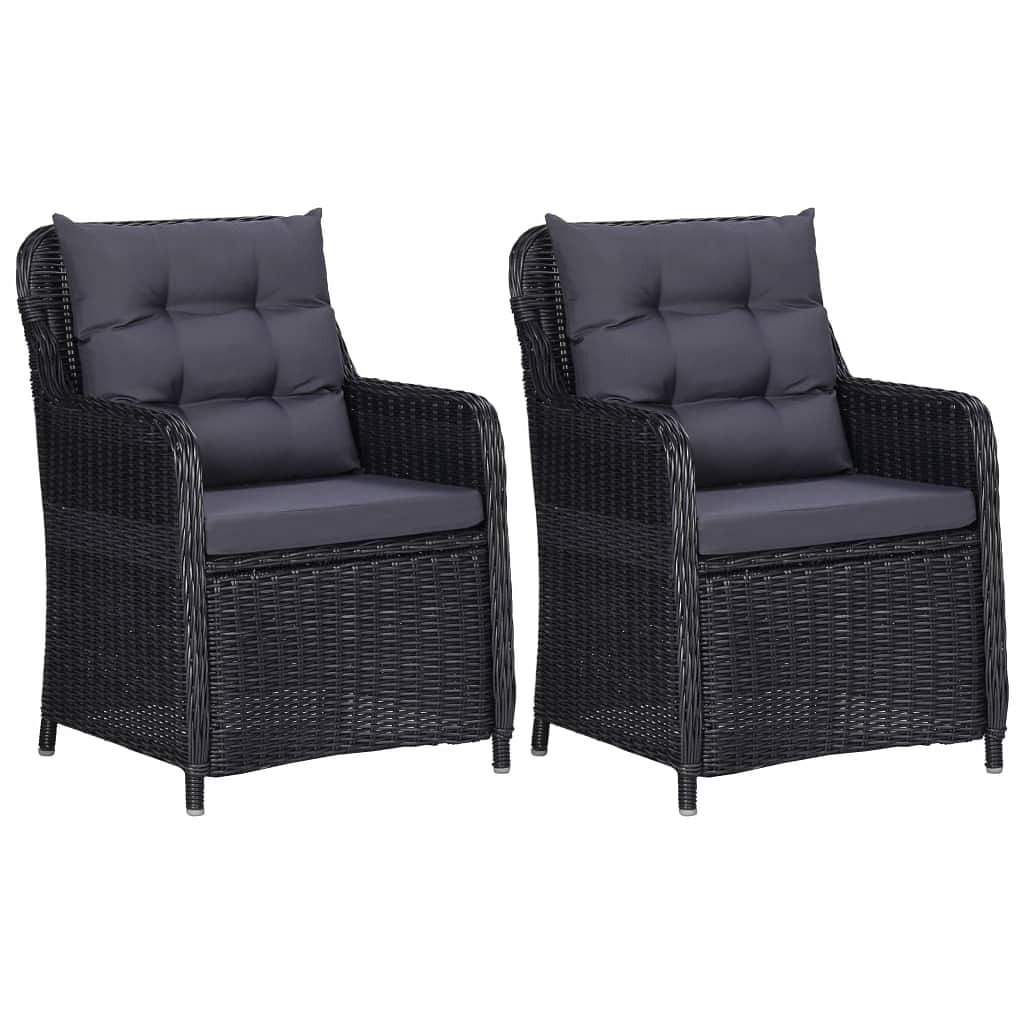 Rattan chair set of 2 black and dark grey