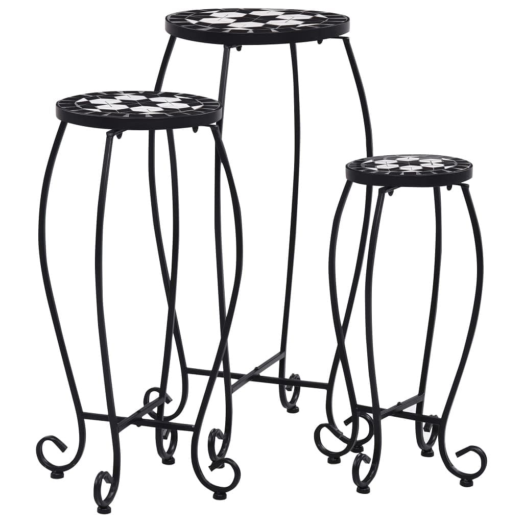 Table set of 3 black and white iron and ceramic small durable