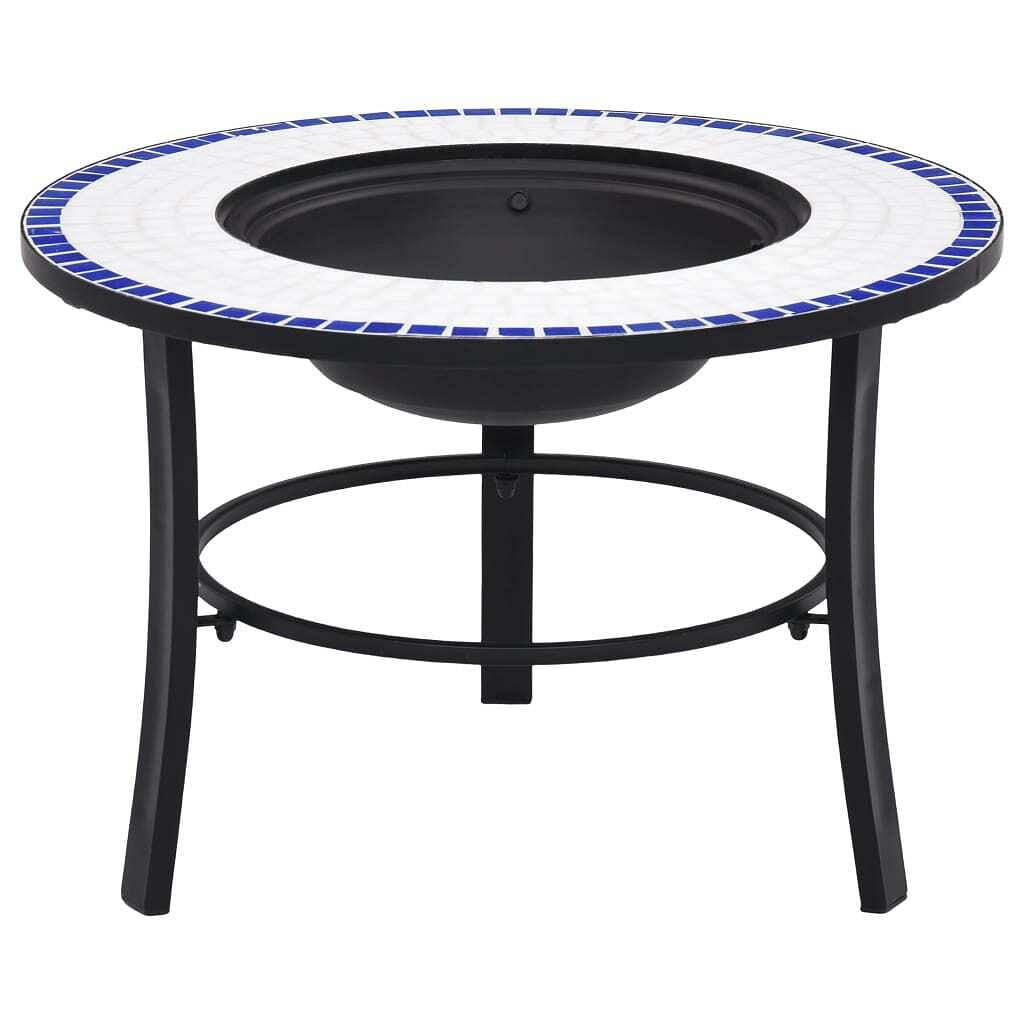Mosaic fire pit blue and white 26.8" ceramic