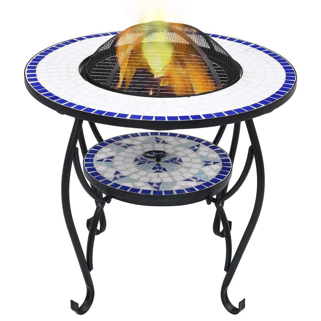 Mosaic fire pit table blue and white 26.8" ceramic